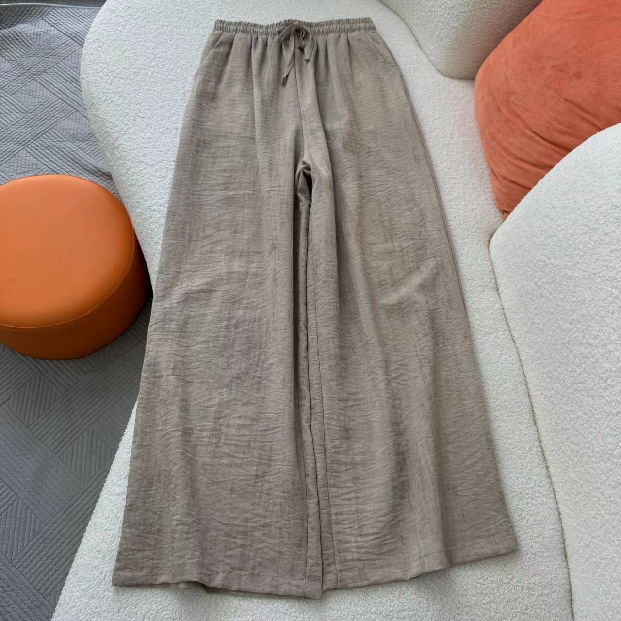 パンツセットアップ ワイド パフスリーブ麻混ワイドセットアップ