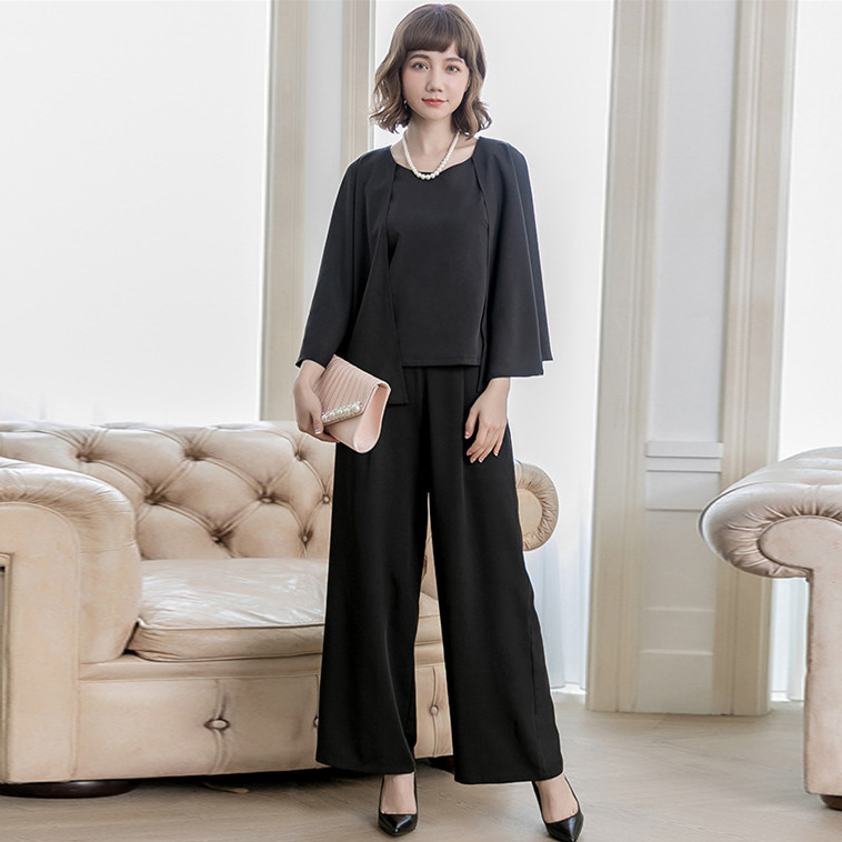 パンツセットアップ 上品ブラウス×ワイドパンツ フォーマル上下セットアップ