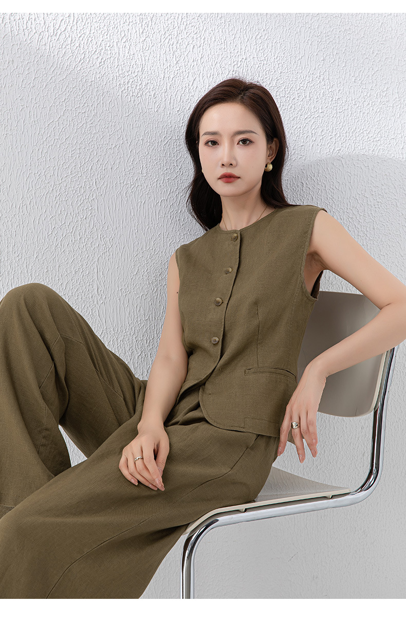 パンツセットアップ ノースリーブベスト付きワイドパンツセット