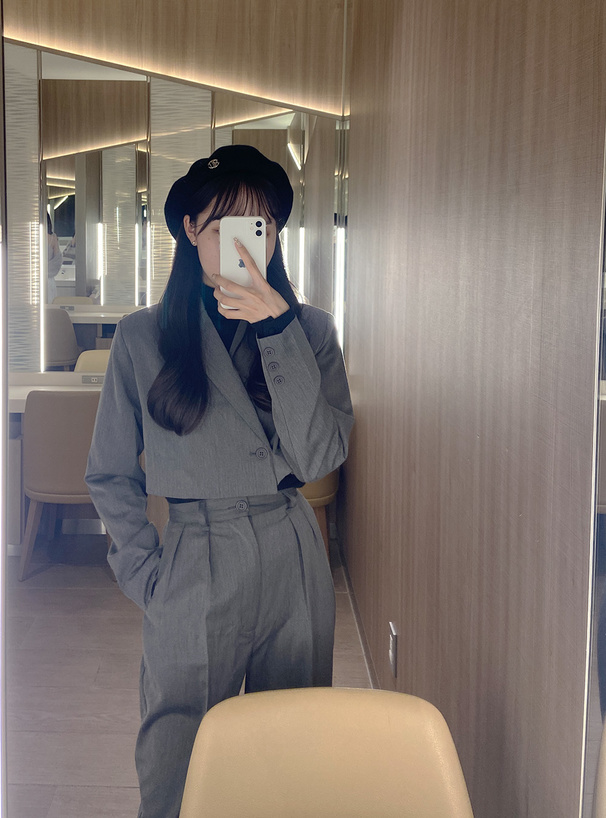 パンツセットアップ クロップド丈ジャケット×ワイドパンツセット