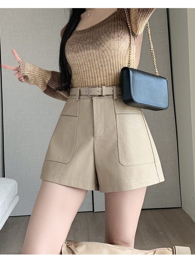パンツセットアップ ベルト付きハイウエストショートパンツ