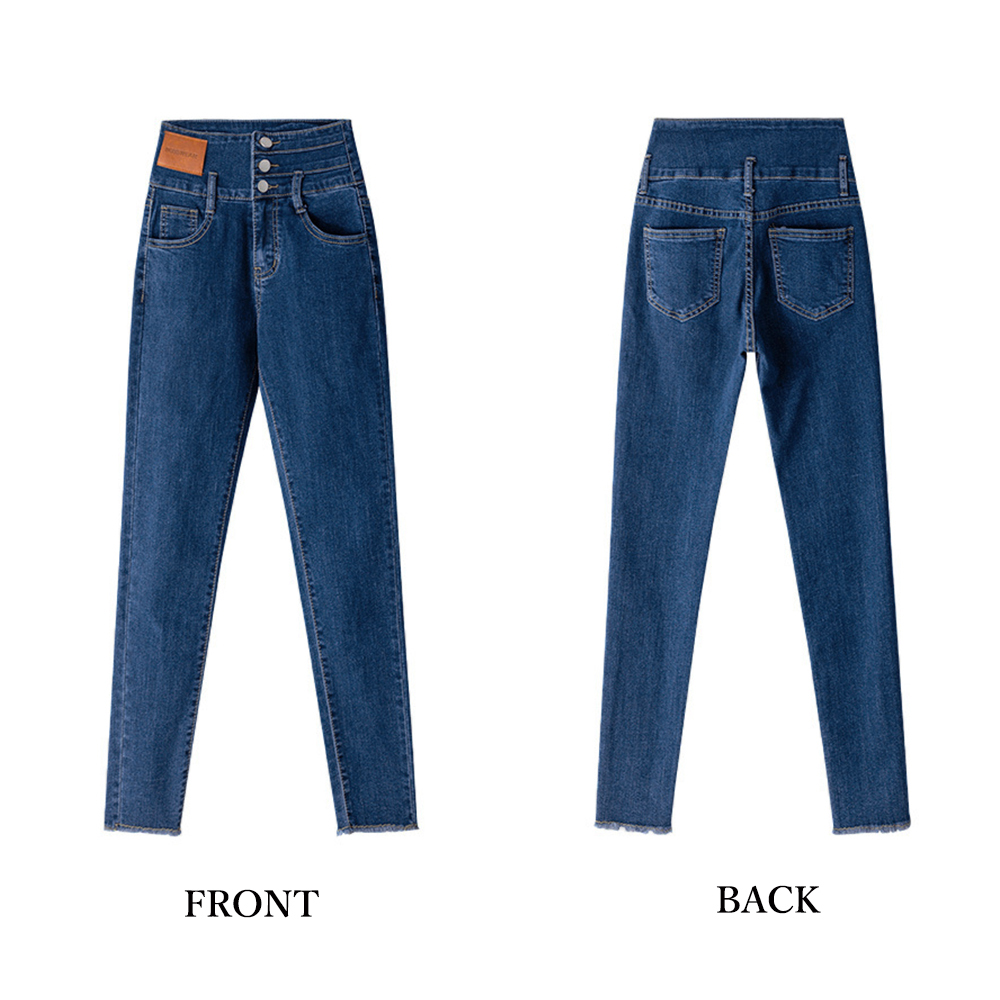 パンツセットアップ レディース デニムパンツ ハイウエスト 三連ボタン ワイド ストレッチ