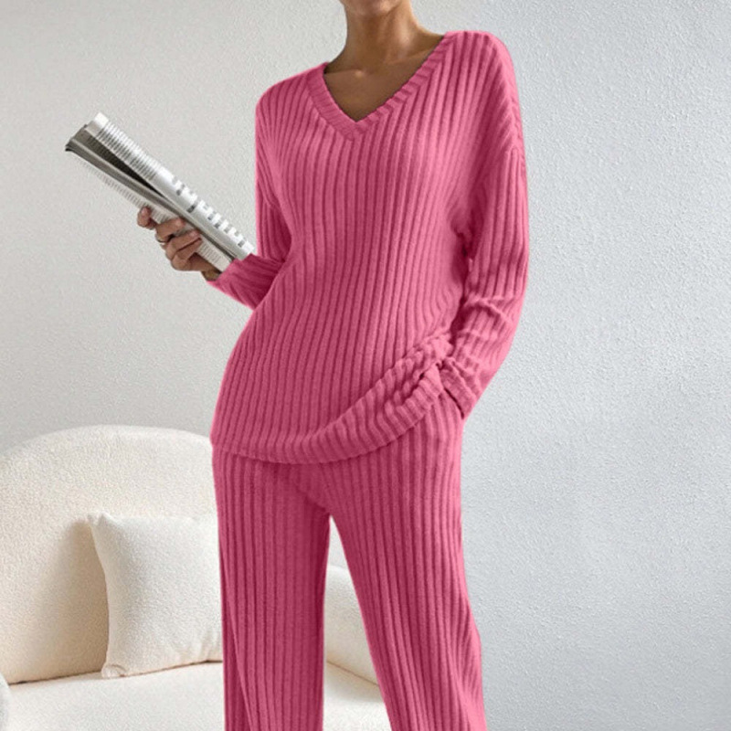 パンツセットアップ リブ編みゆったりパンツセットアップ