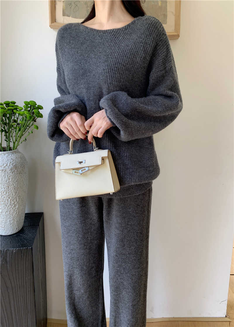 パンツセットアップ 上品ニットトップス×ワイドパンツセット