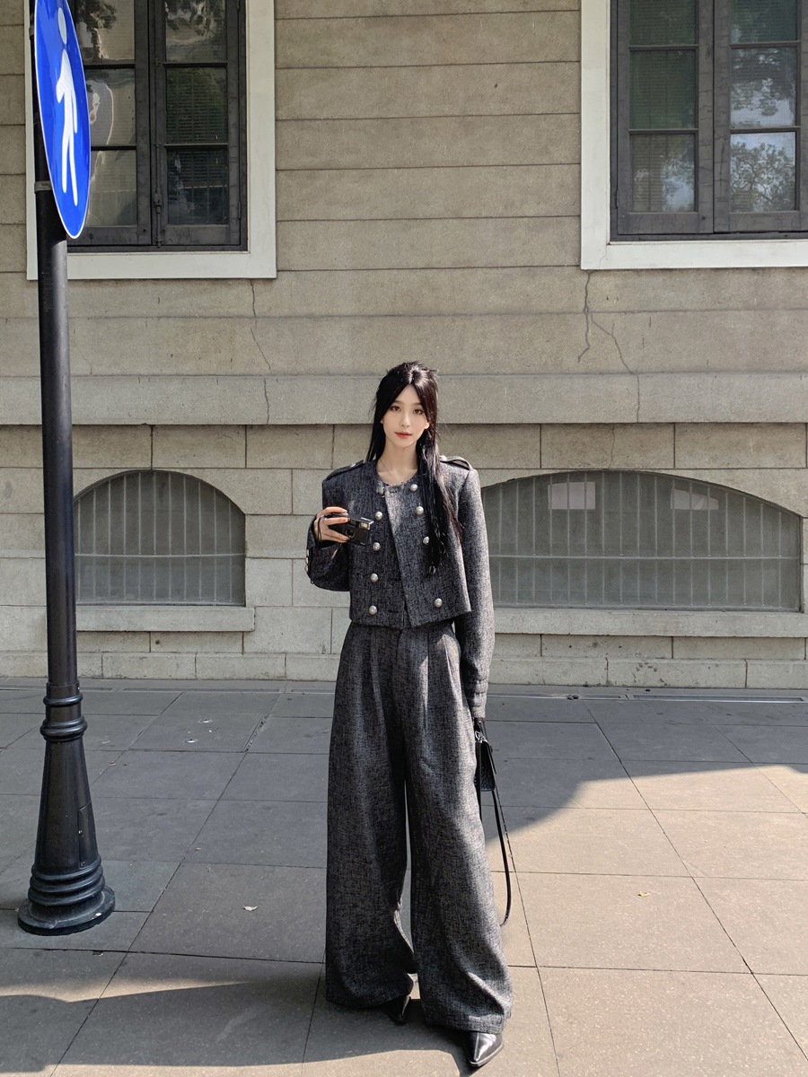 パンツセットアップ クラシカル二重釦ワイドパンツセット