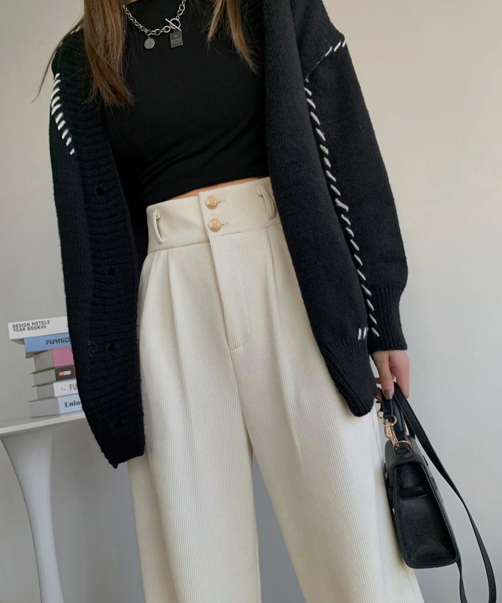 パンツセットアップ 裏起毛コーデュロイワイドパンツ秋冬レディース