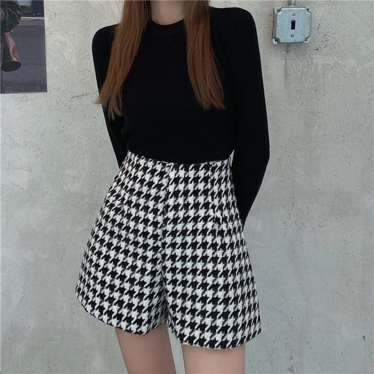 パンツセットアップ 大人女子 丸首ニット ハイウエストショートパンツ セット