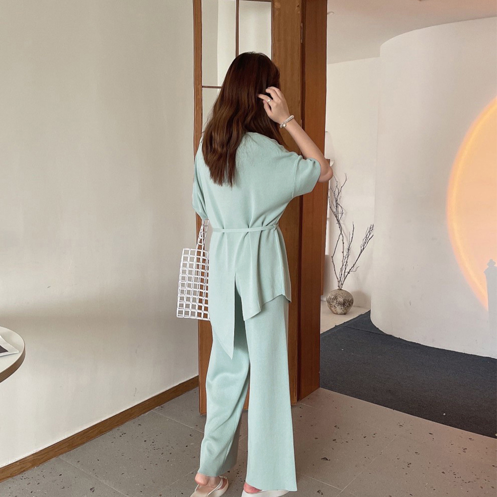 パンツセットアップ 冷感サマーニット ワイドパンツ セットアップ