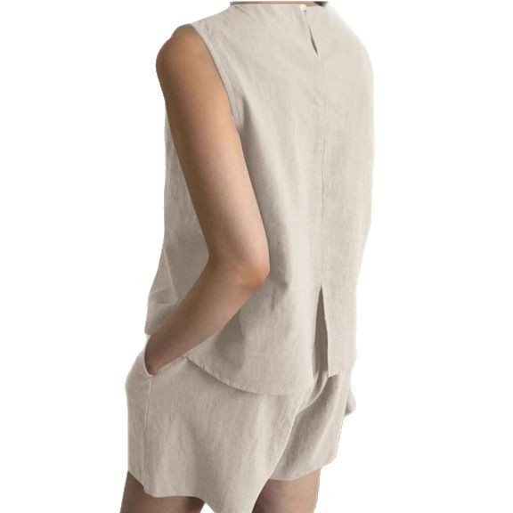 パンツセットアップ ノースリーブ上品ショートパンツセット