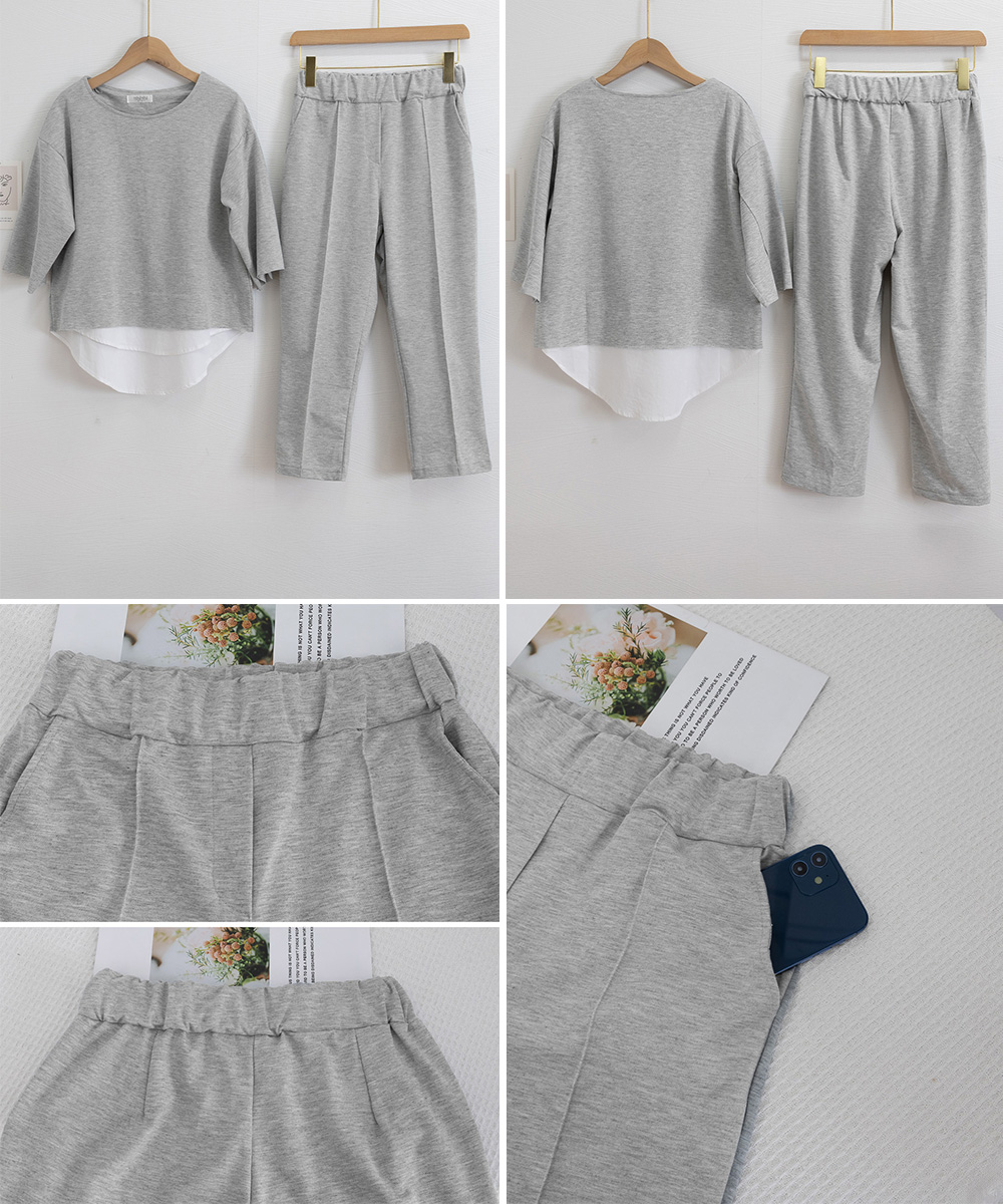 パンツセットアップ レイヤード風カットソーとワイドパンツのセットアップ春夏