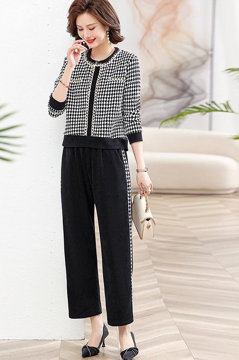 パンツセットアップ 千鳥格子柄ノーカラージャケットパンツセットアップ