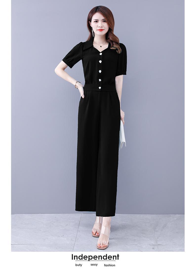 パンツセットアップ 優雅パフスリーブワイドパンツセット
