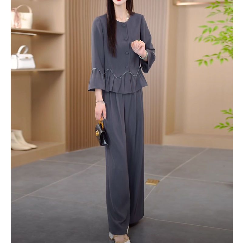 パンツセットアップ 裾フリル切替えワイドパンツセット