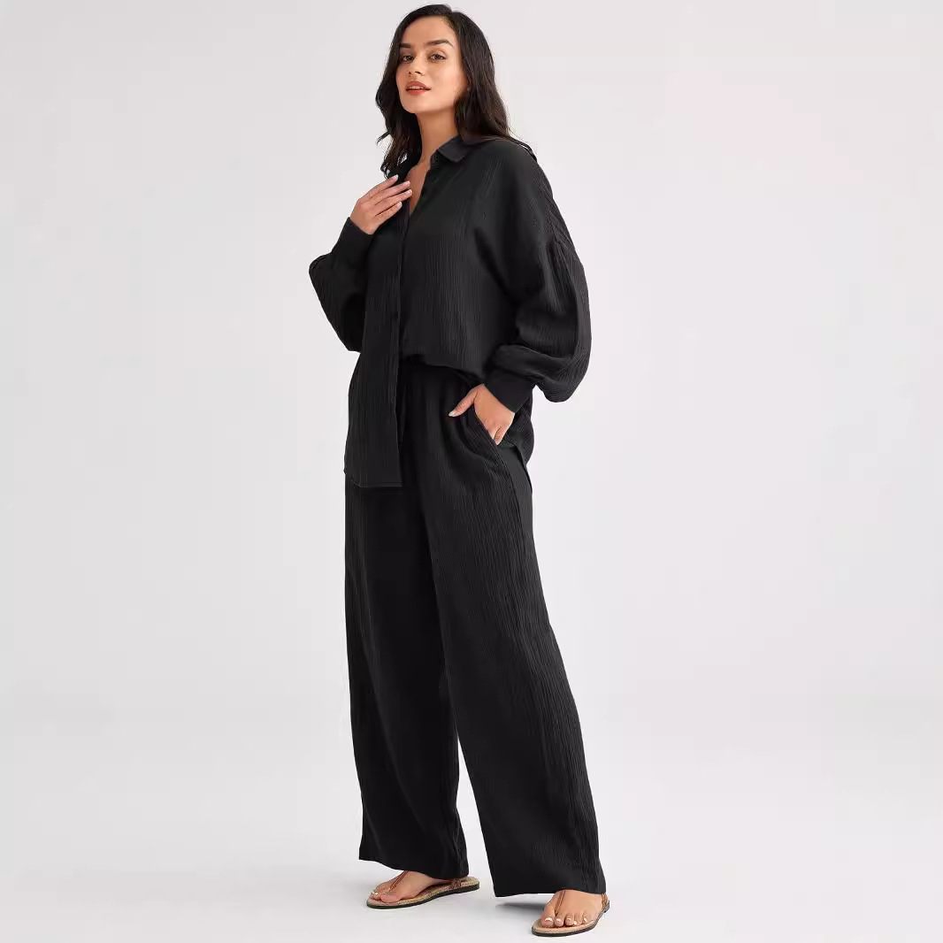 パンツセットアップ しわ加工ゆったりパンツセットアップ