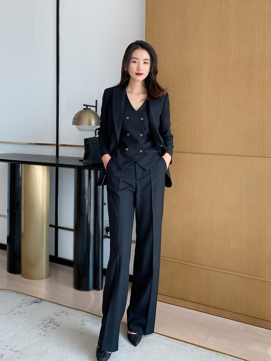 パンツセットアップ 三点セット洗練ダブルジャケットワイドパンツスーツ