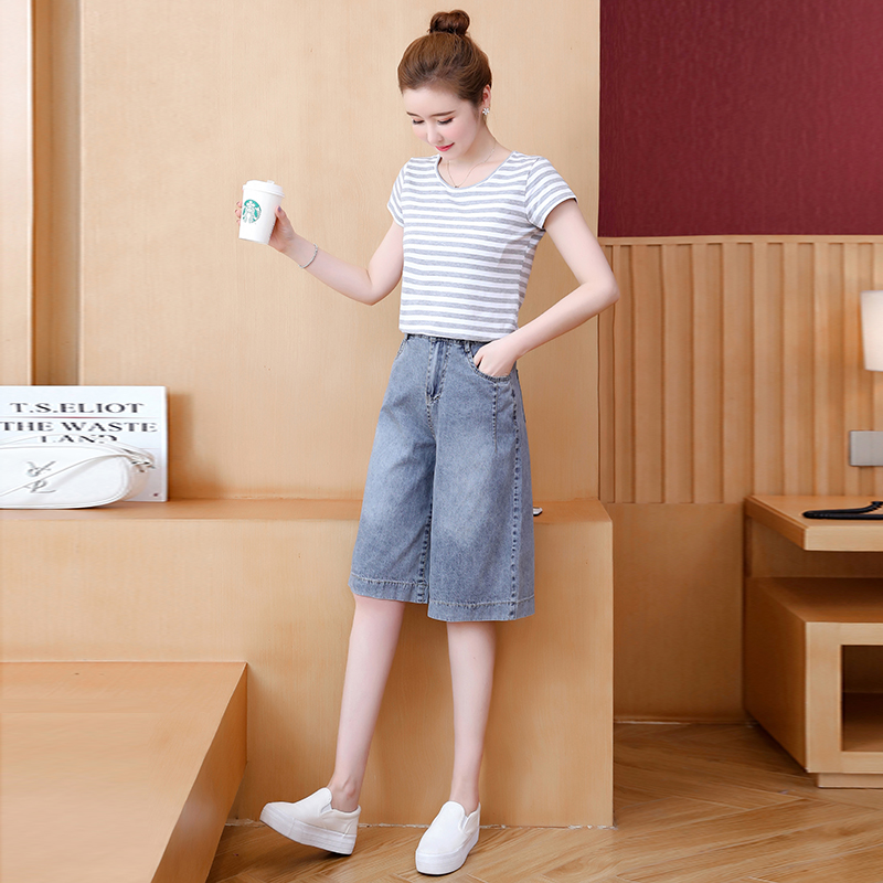 パンツセットアップ ショート 涼やか爽快デニムガウチョセット