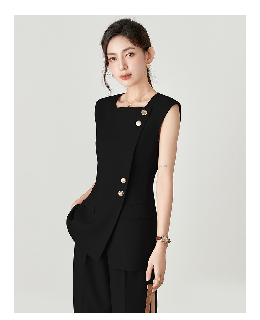 パンツセットアップ アシンメトリーボタン ノースリーブセット
