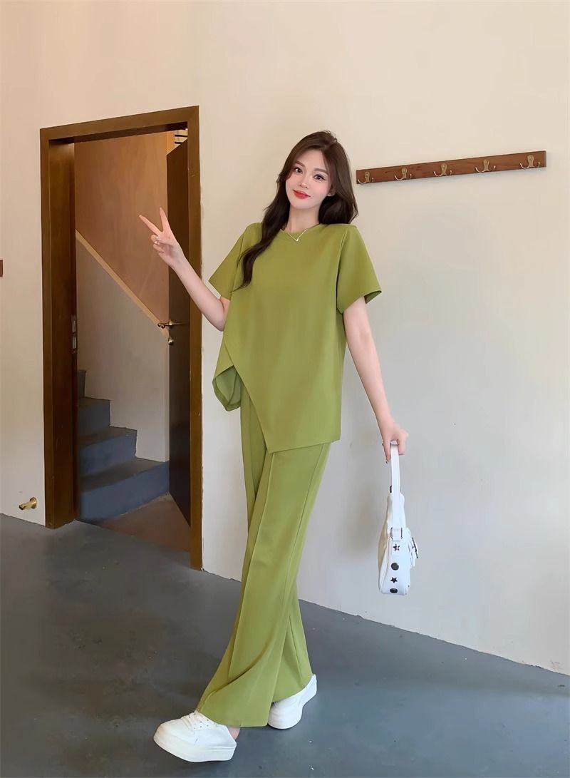 パンツセットアップ アシンメトリーデザインワイドパンツセット