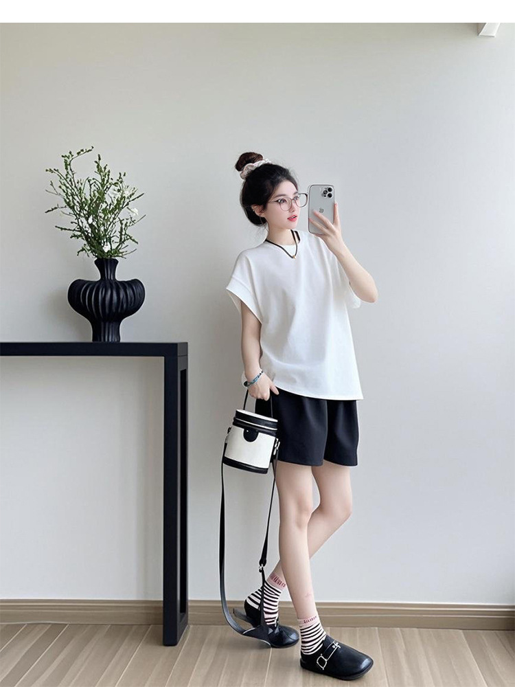 パンツセットアップ シンプル上品ショートセットアップ