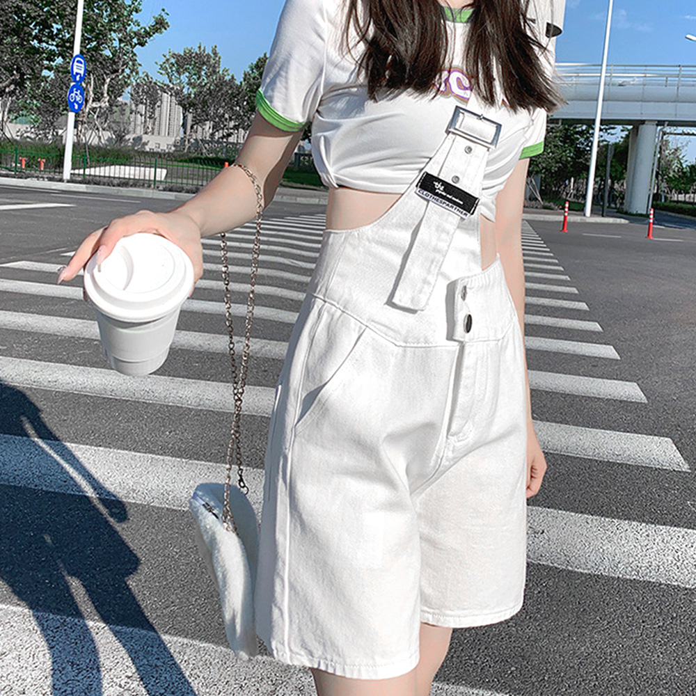 パンツセットアップ ワンショルダー デニム ショートサロペット