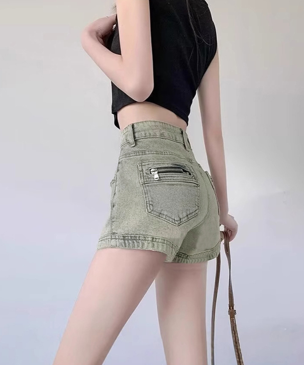 パンツセットアップ レディース復古風ウォッシュデニムショートパンツ