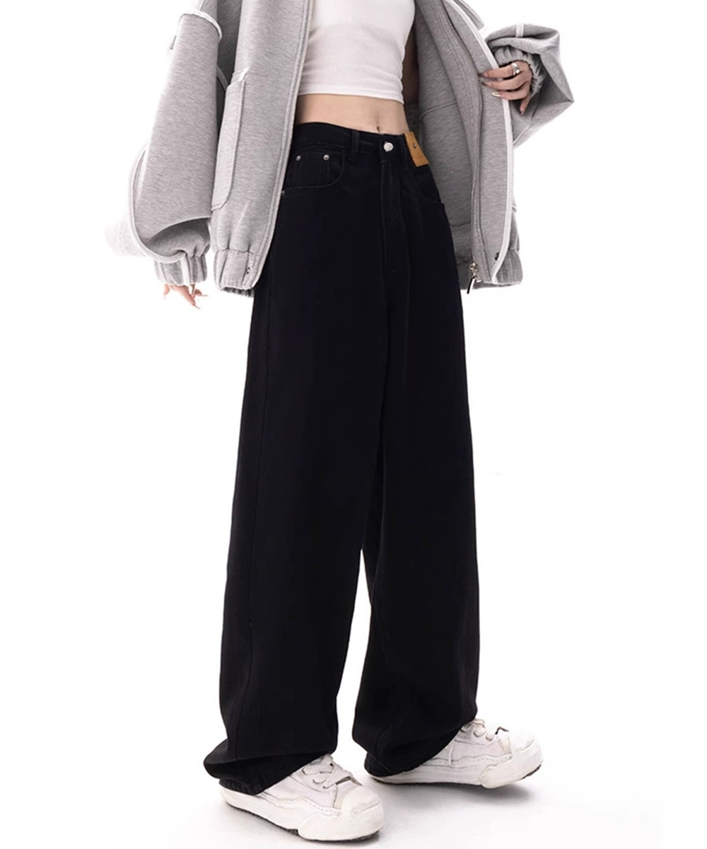 パンツセットアップ 美脚ワイドデニムパンツ古着風加工