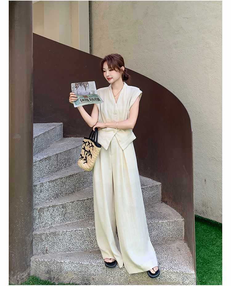 パンツセットアップ 優雅ノースリーブワイドパンツセット