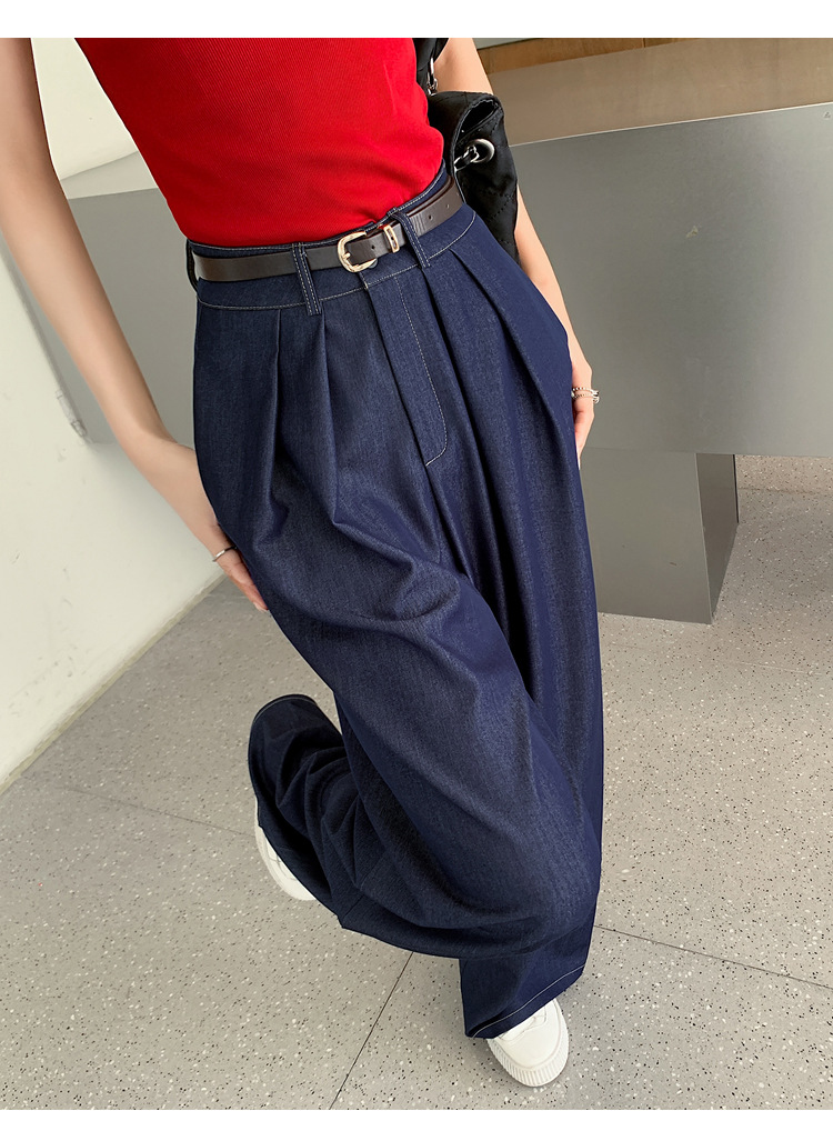 パンツセットアップ タックデザイン デニムワイドパンツ