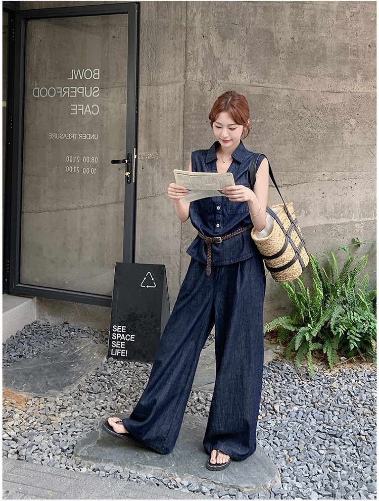 パンツセットアップ ノースリーブ リラックスワイドパンツセット