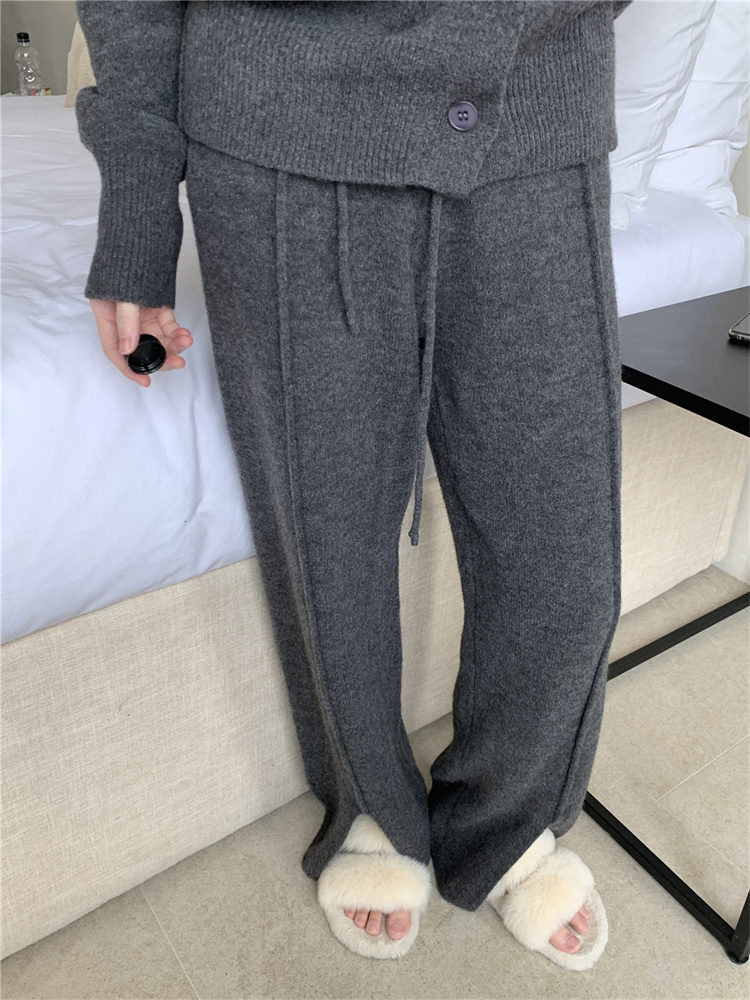 パンツセットアップ 春秋ニットカーディガンワイドパンツセット