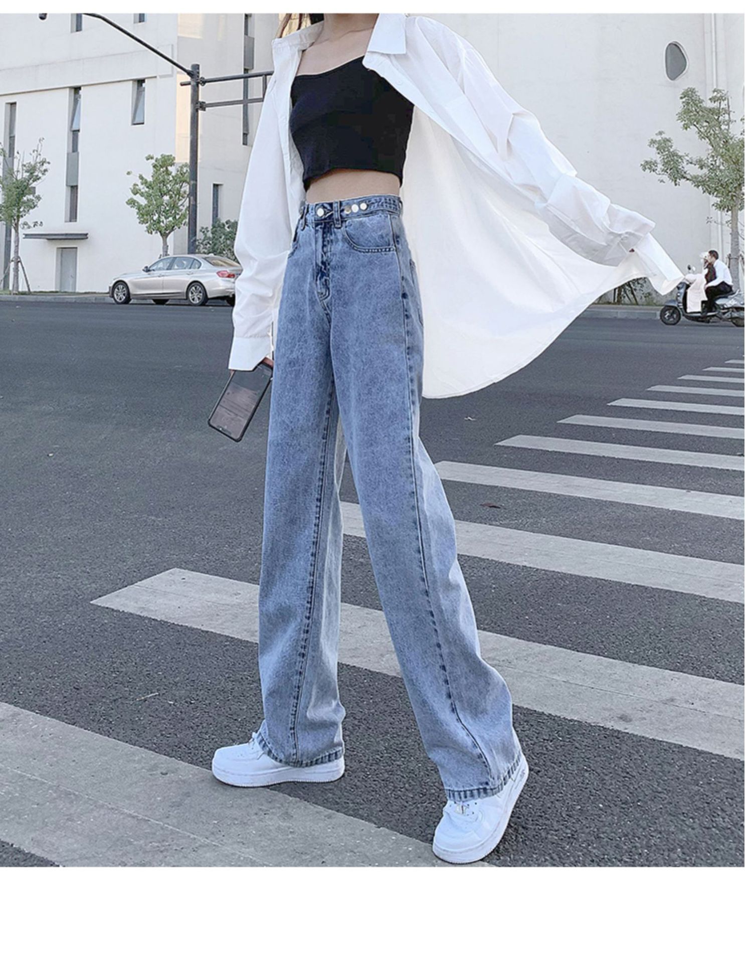 パンツセットアップ ハイウエストワイドデニムパンツセット