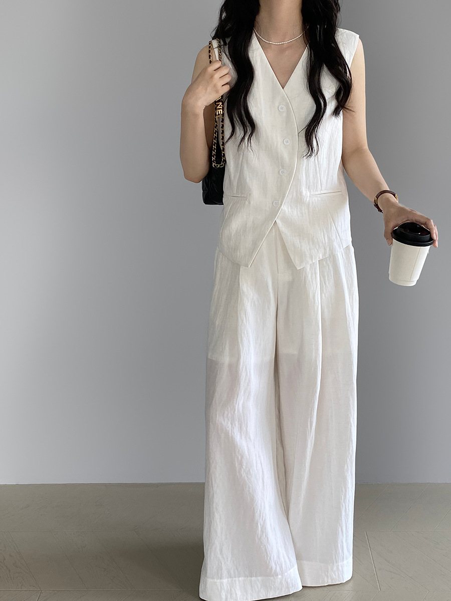 パンツセットアップ 洗練ノースリーブ ワイドパンツセット