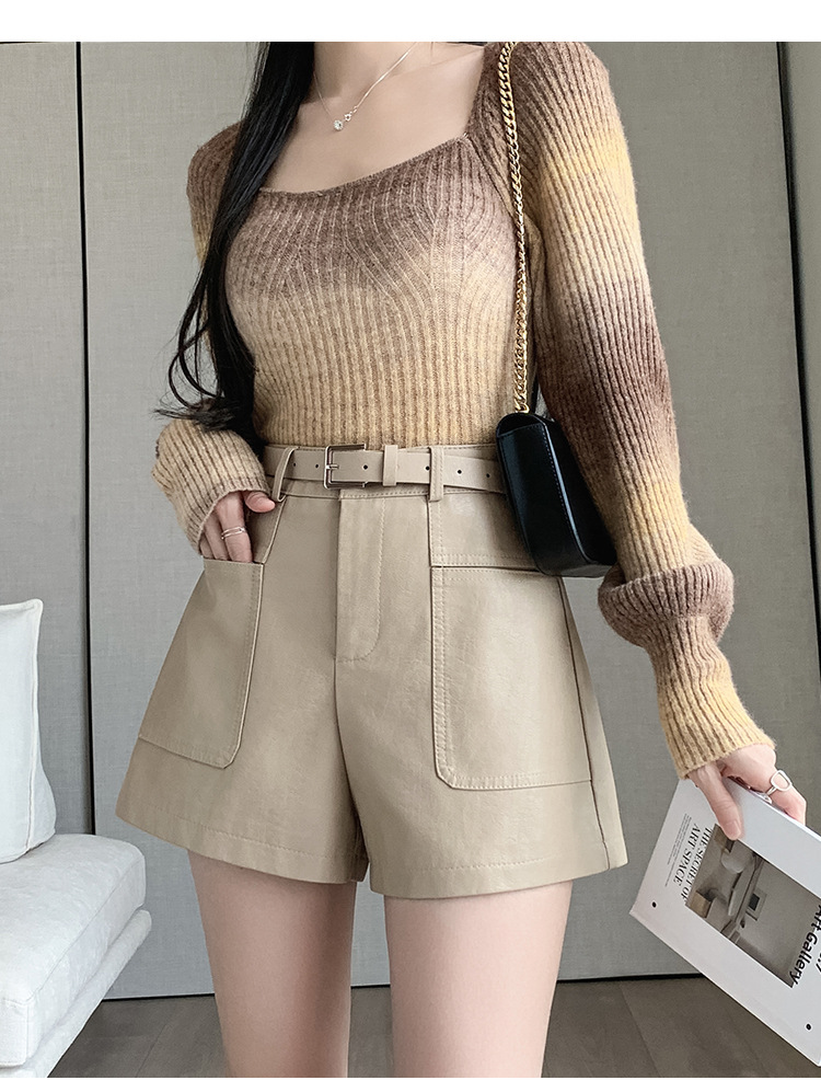 パンツセットアップ ベルト付きハイウエストショートパンツ