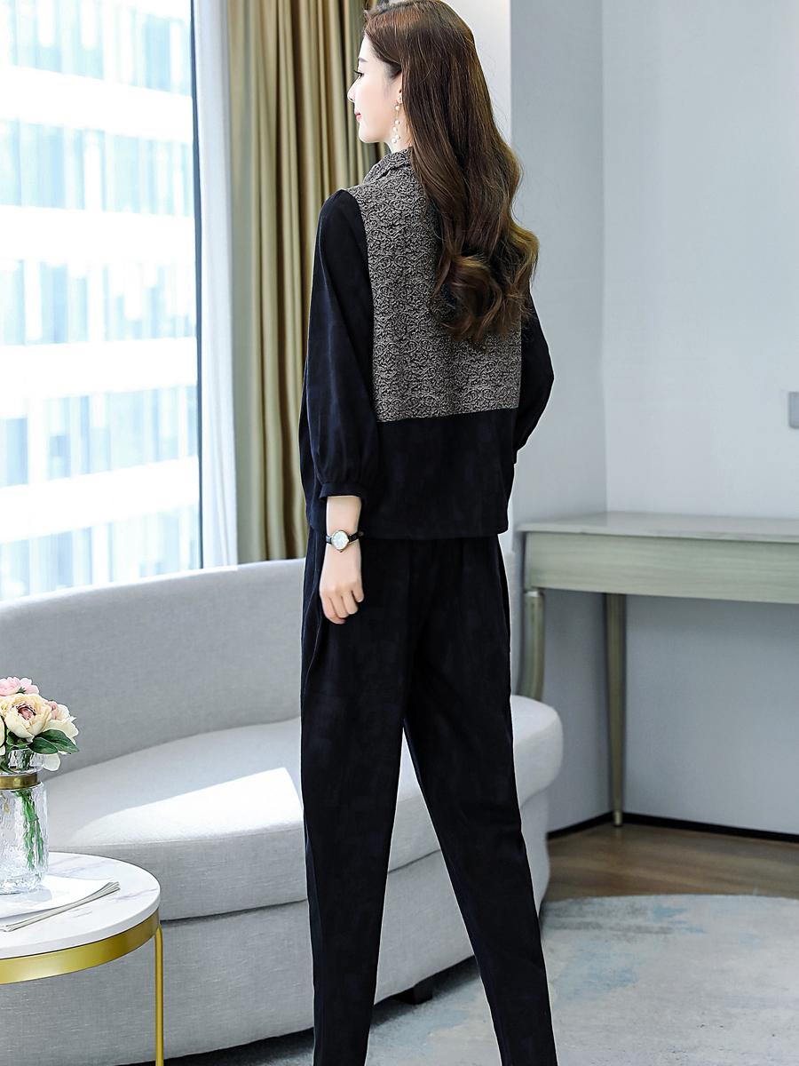パンツセットアップ 異素材切替えツイード風デザインジャケット&パンツセットアップ