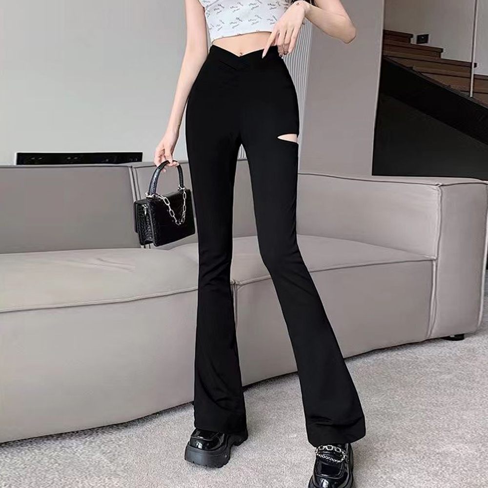パンツセットアップ ダメージ加工ワイドフレアパンツ韓国風レディース