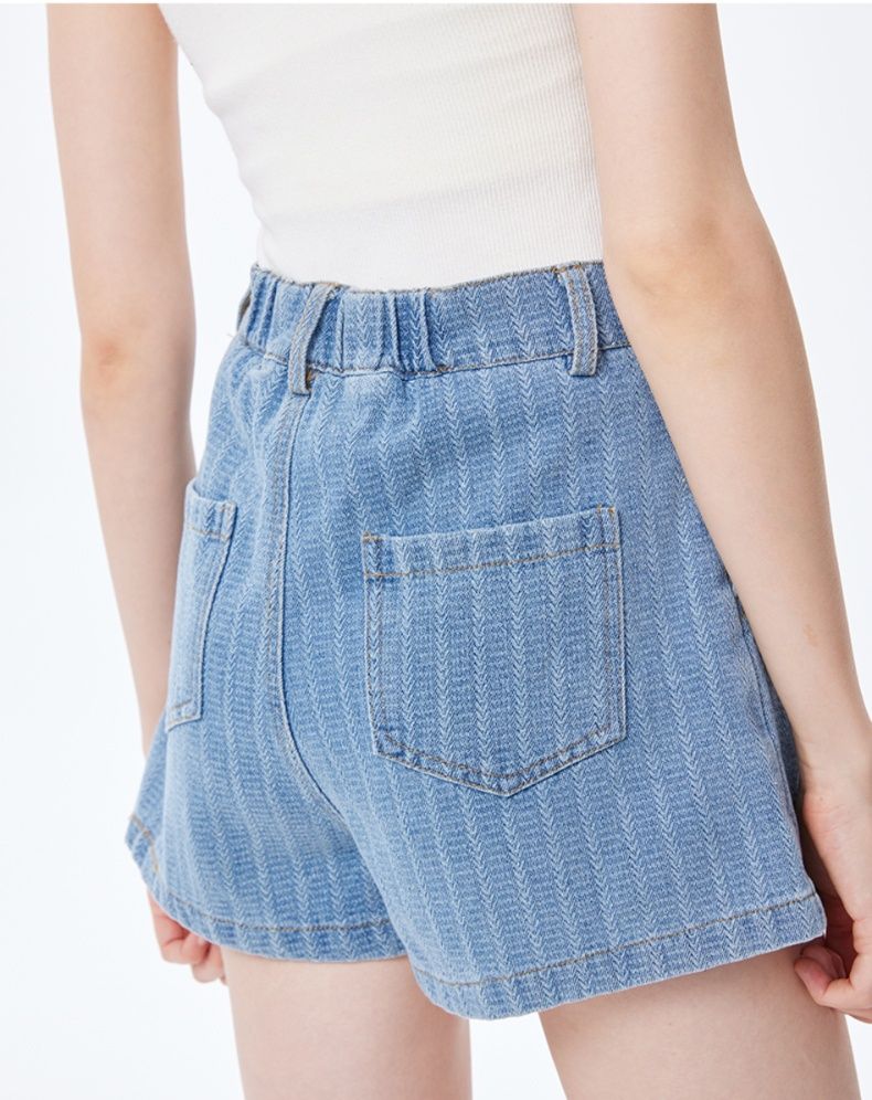 パンツセットアップ ショート ノーカラーデニム調ショートセット