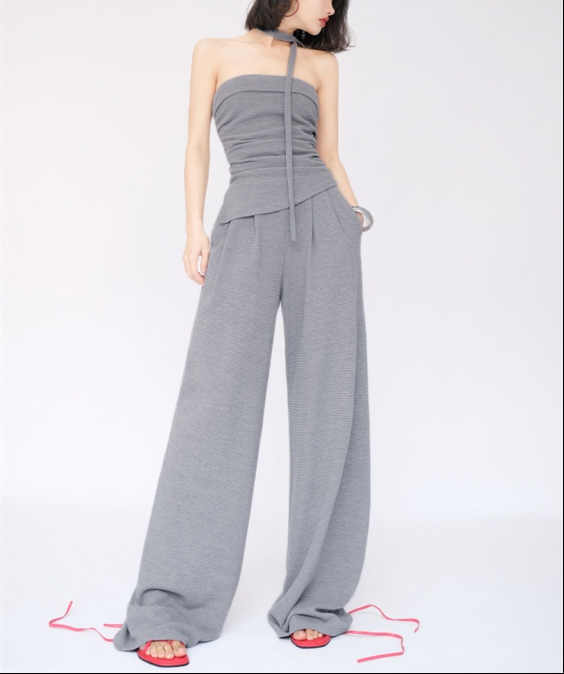 パンツセットアップ ワイド ホルターネック ワイドパンツセットアップ