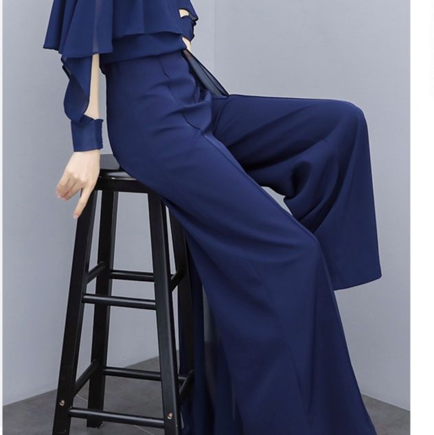 パンツセットアップ 優雅なケープ風ワイドパンツセット