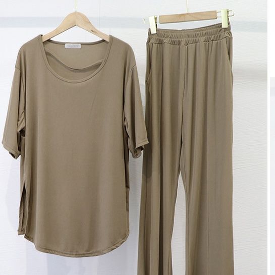 夏服 体型カバー ワイドパンツセットアップ レディース