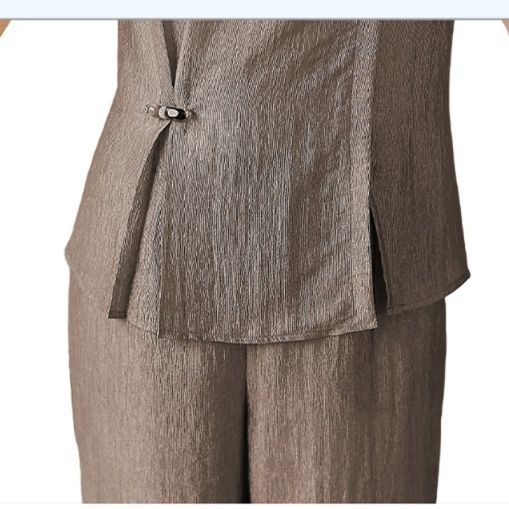 パンツセットアップ リネン風素材アシンメトリーセットアップ