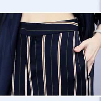 パンツセットアップ 優美シフォン重ね着風ストライプセット