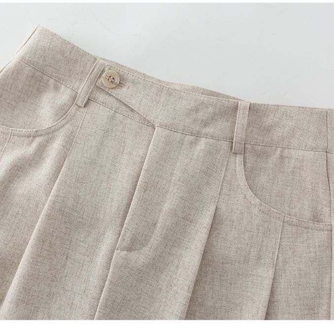 パンツセットアップ リネン風ワイドパンツ 上品フレア