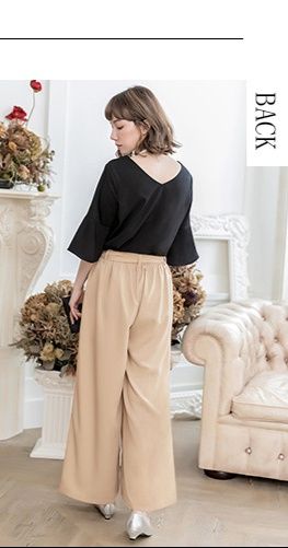 パンツセットアップ 優雅な袖フレアワイドパンツセット