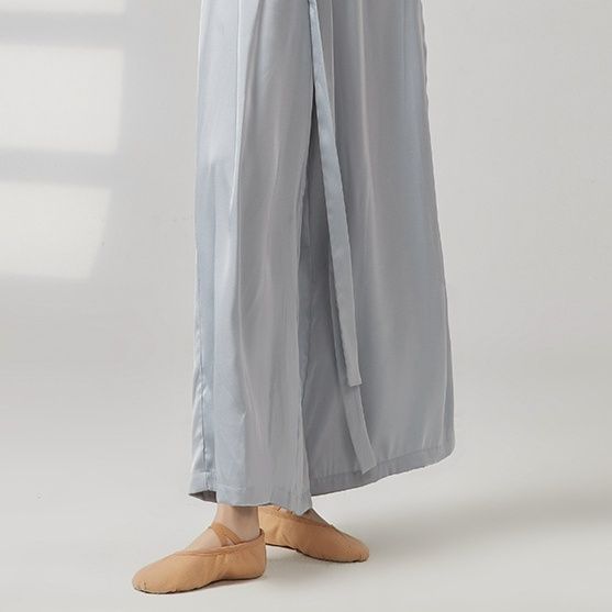 パンツセットアップ サテン風リボンベルトワイドパンツ