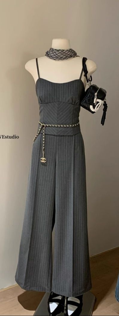 パンツセットアップ ストライプ柄キャミワイドパンツセット