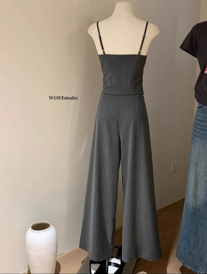 パンツセットアップ ストライプ柄キャミワイドパンツセット