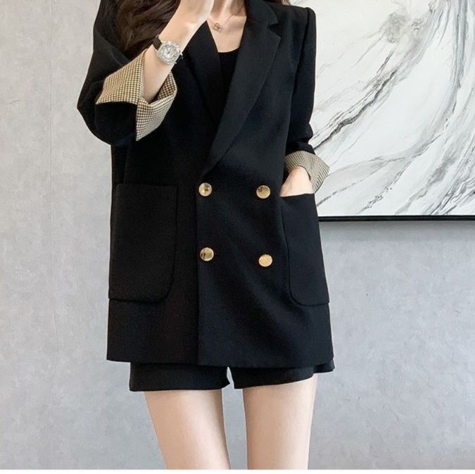 パンツセットアップ 袖口切替ダブルジャケットショート