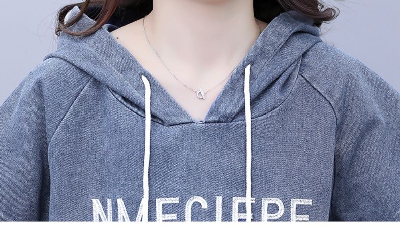 パンツセットアップ デニム風フード付きワイドパンツセット