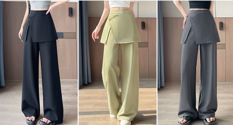 パンツセットアップ 重ね着風ラップデザインワイドパンツ