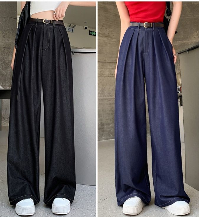 パンツセットアップ タックデザイン デニムワイドパンツ